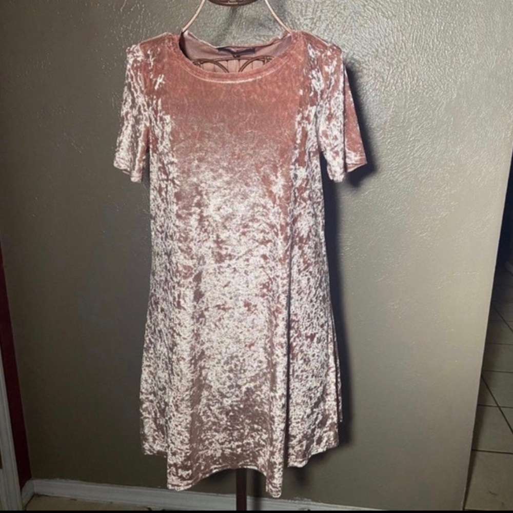 Madeline Velvet Mini Dress in Shimmering Pink - Picture 2 of 8